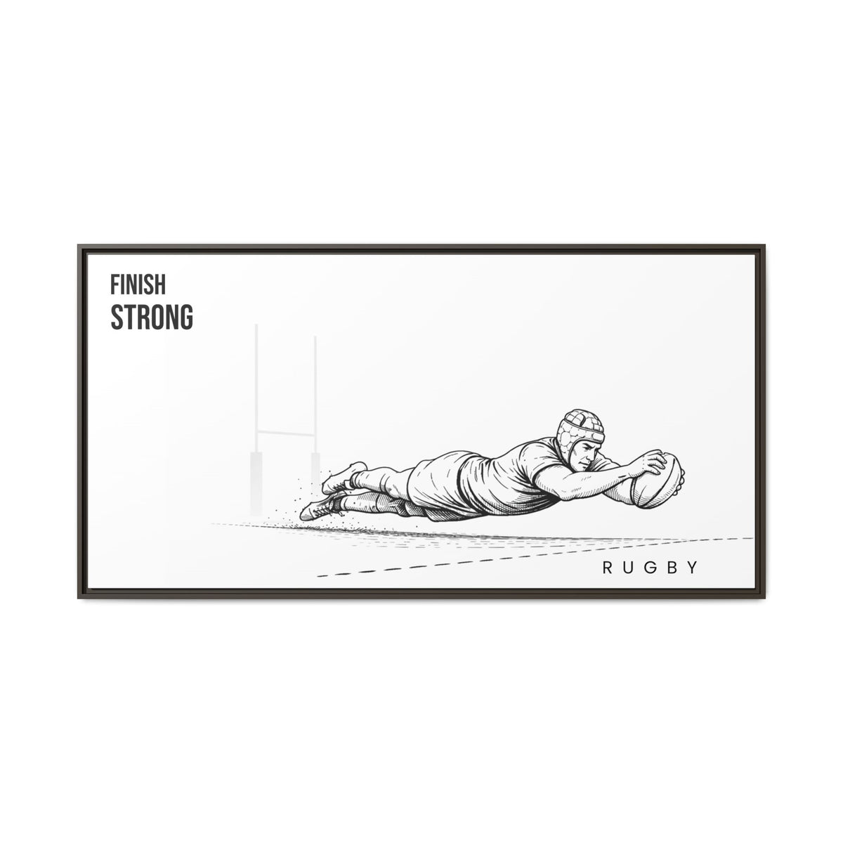 Print, Rugby Try, "Finish Strong"  Matte Canvas Framed Wall Art