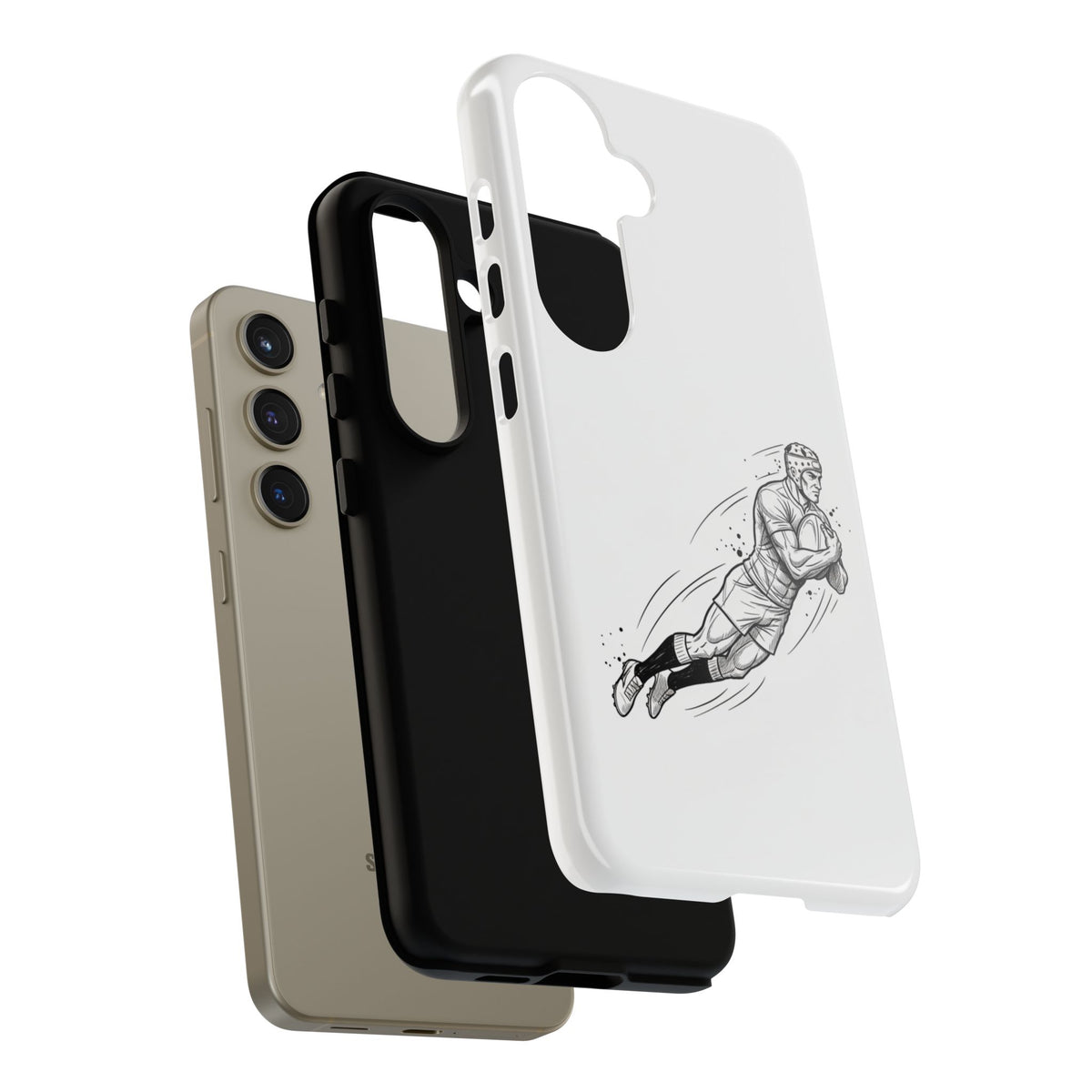 Phone Case, Rugby Try Swan Dive Minimalist Sketch design, Tough Case