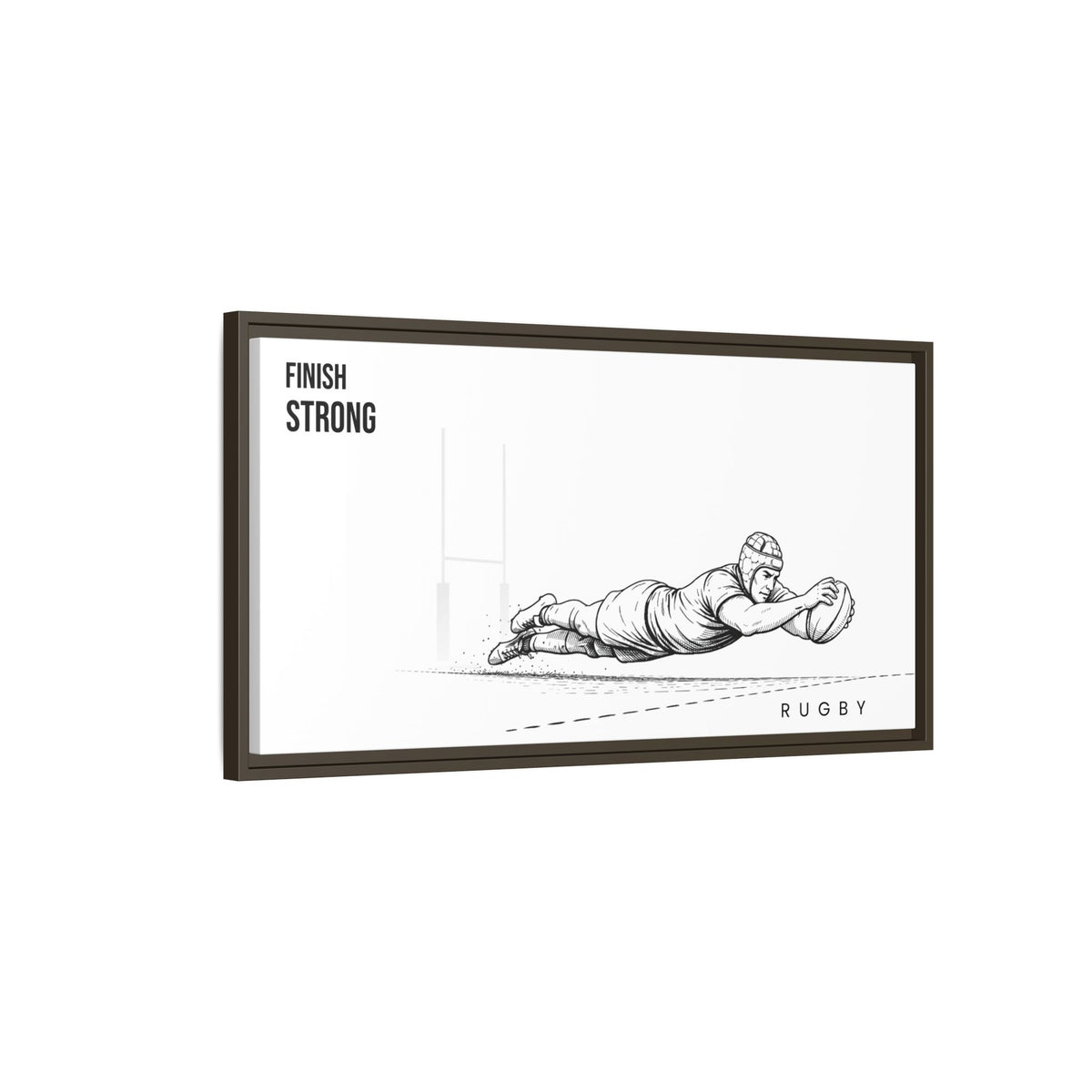 Print, Rugby Try, "Finish Strong"  Matte Canvas Framed Wall Art