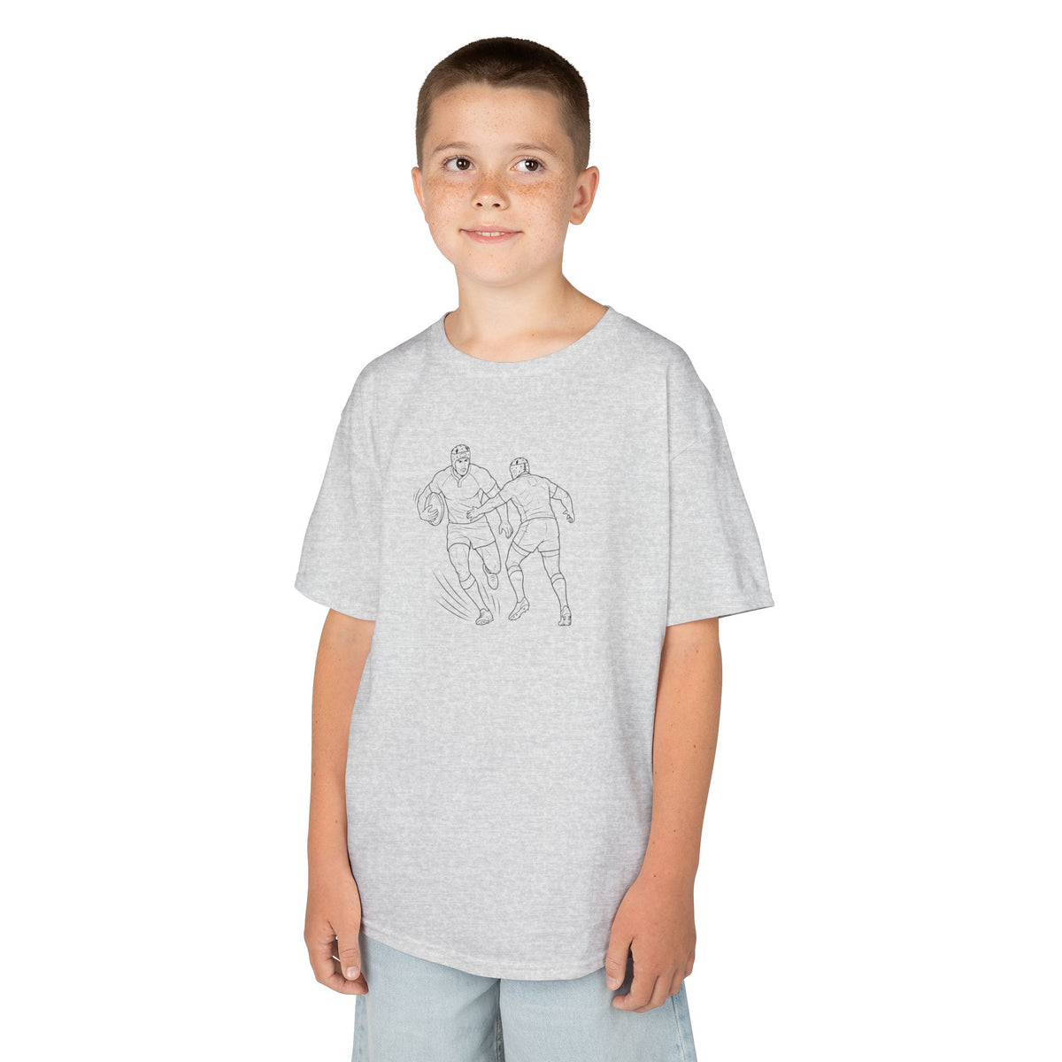 T Shirt Kids, Rugby players minimalist sketch design, Cotton, Various Colours