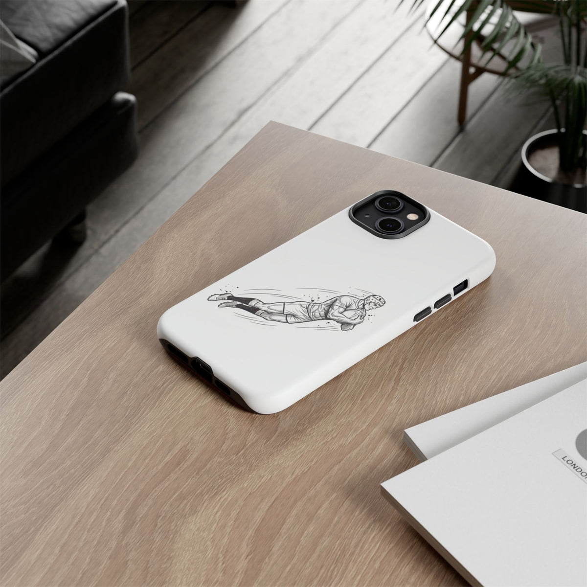 Phone Case, Rugby Try Swan Dive Minimalist Sketch design, Tough Case