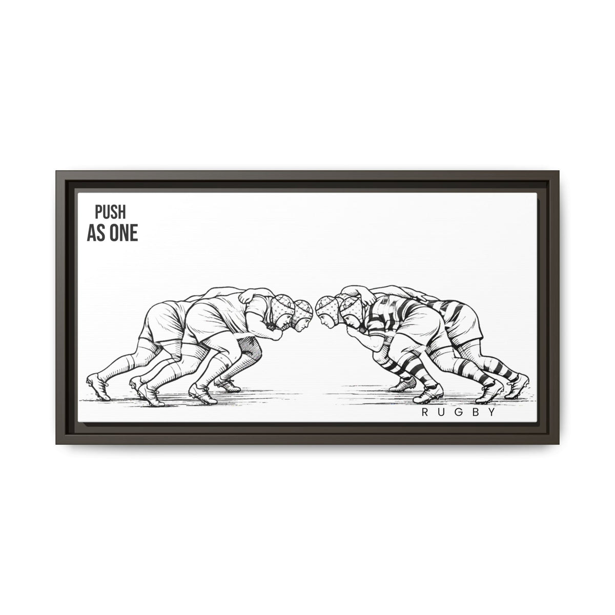 Print, Rugby Scrum, "Push As One" , Matte Canvas Print Framed Art