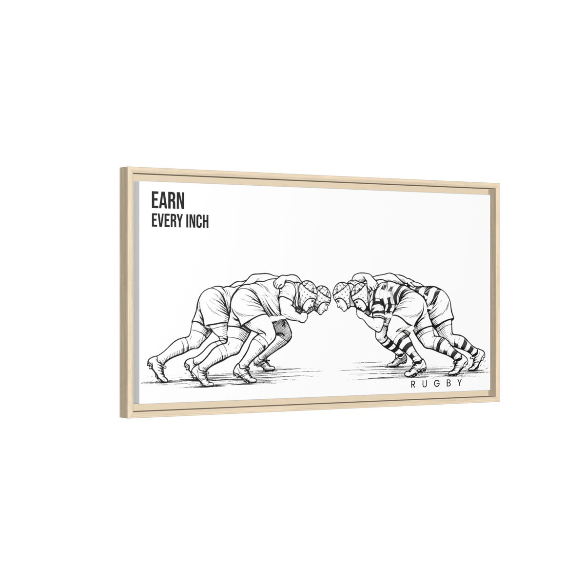 Print, Rugby Scrum, "Earn Every Inch" , Matte Canvas Print Framed Art