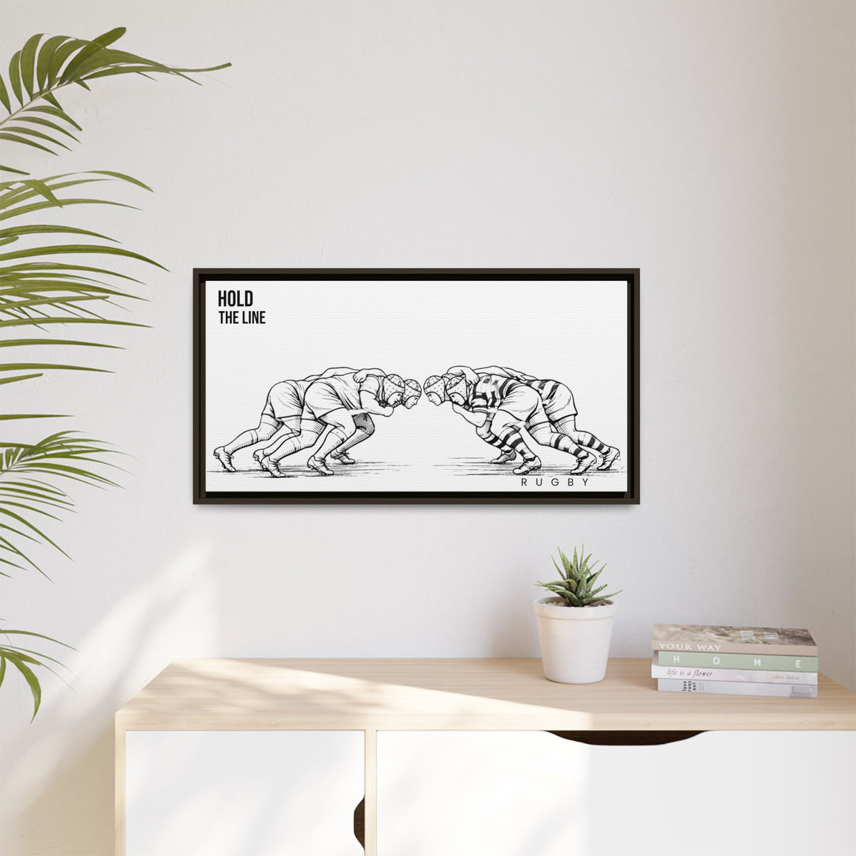 Print, Rugby Scrum, "Hold the Line" , Matte Canvas Print Framed Art