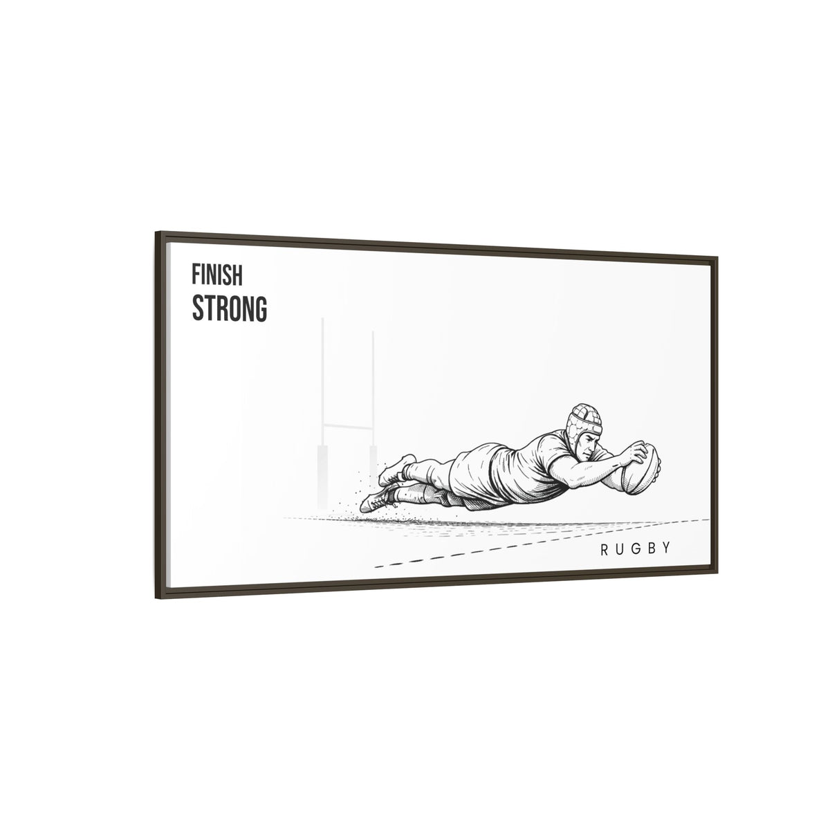 Print, Rugby Try, "Finish Strong"  Matte Canvas Framed Wall Art