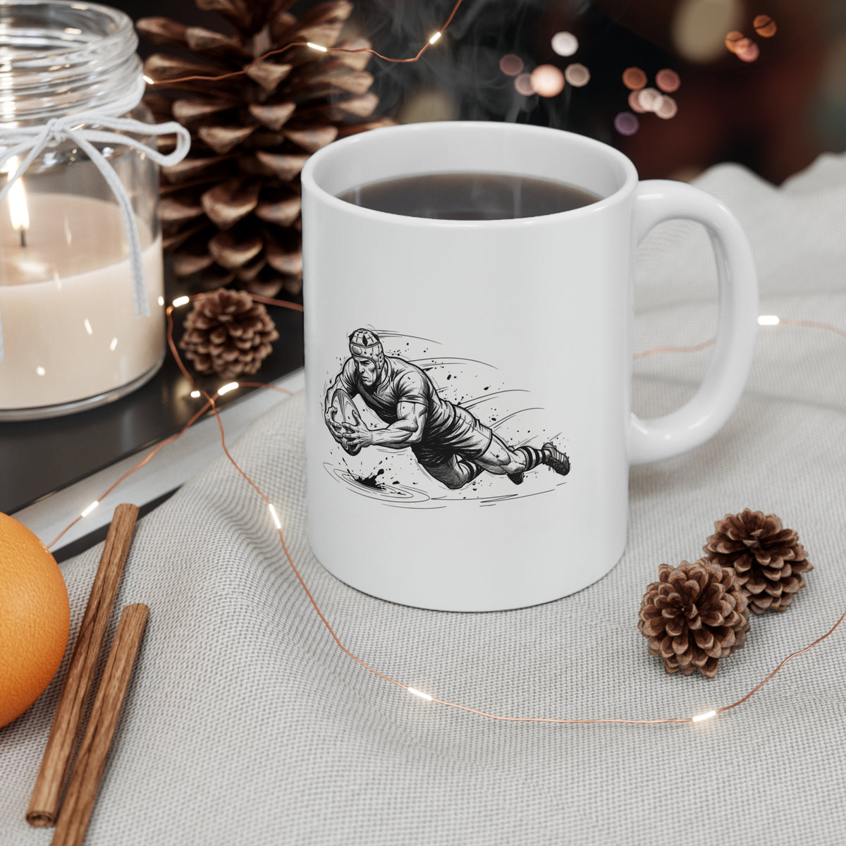 Mug, Rugby Players Sketch, Ceramic, 325ml / 11oz or 440ml / 15oz