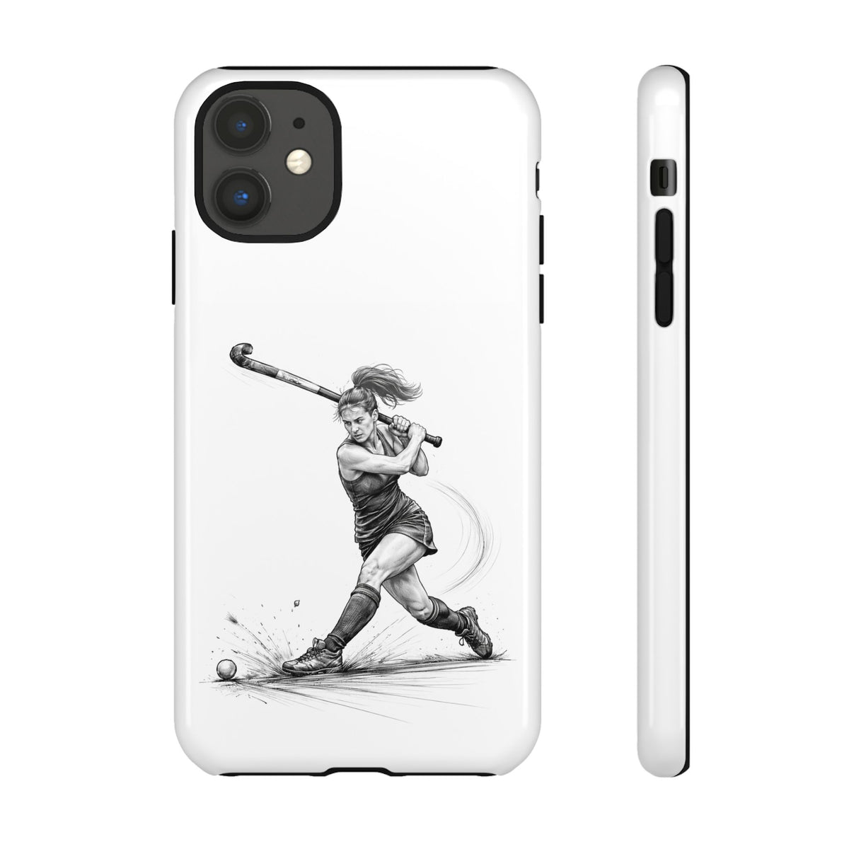 Phone Case, Hockey, Female Player "Tomahawk" shot design, Tough Case