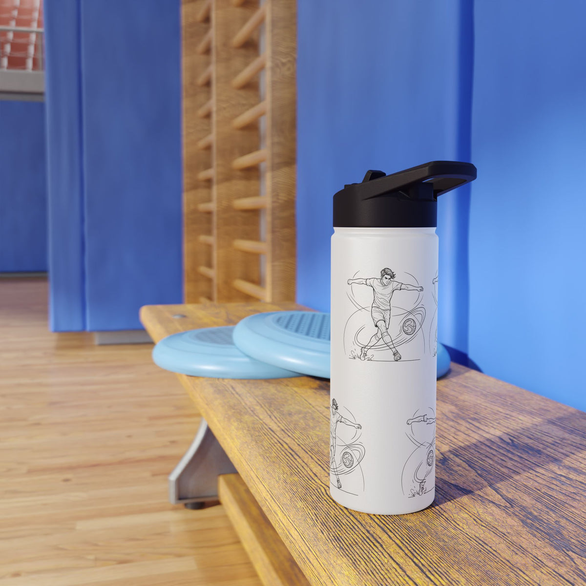 Water Bottle, Football Skills repeat pattern design, Stainless Steel
