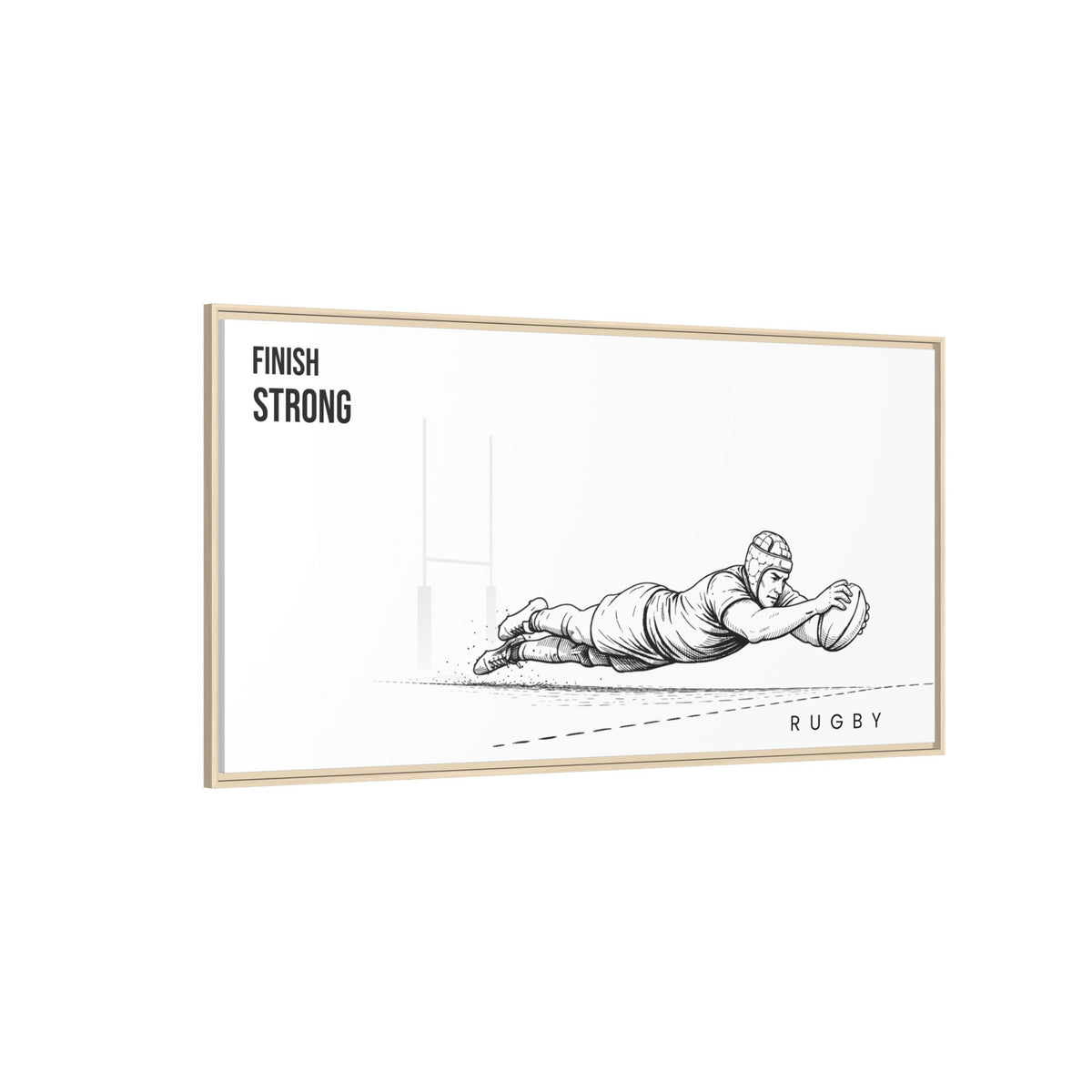 Print, Rugby Try, "Finish Strong"  Matte Canvas Framed Wall Art