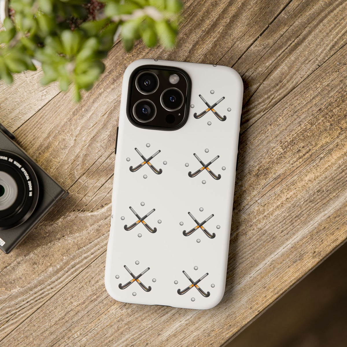 Phone Case, Hockey Repeated Crossed Sticks & Balls Pattern, Tough Case