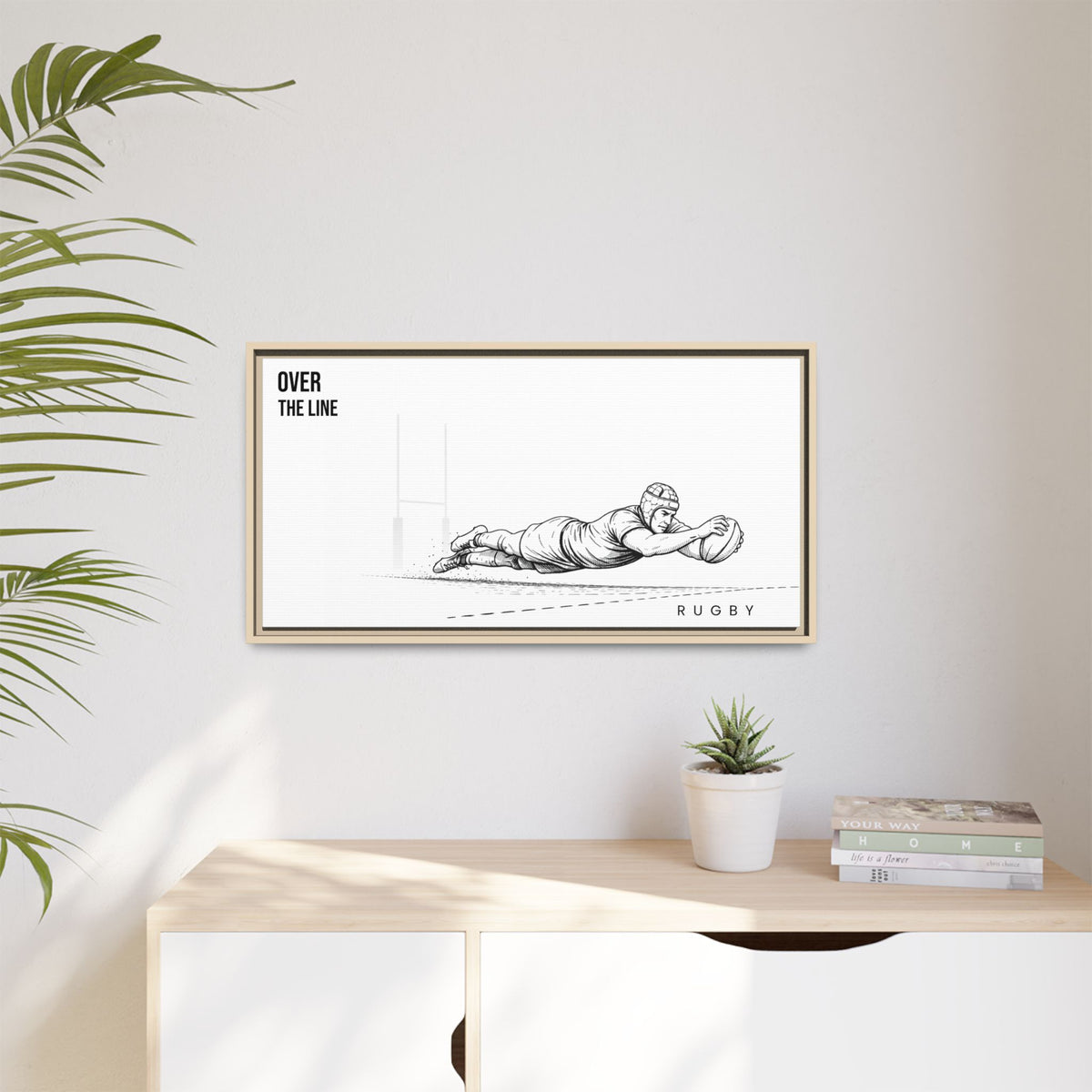 Print, Rugby Try, "Over The Line"  Matte Canvas Framed Wall Art