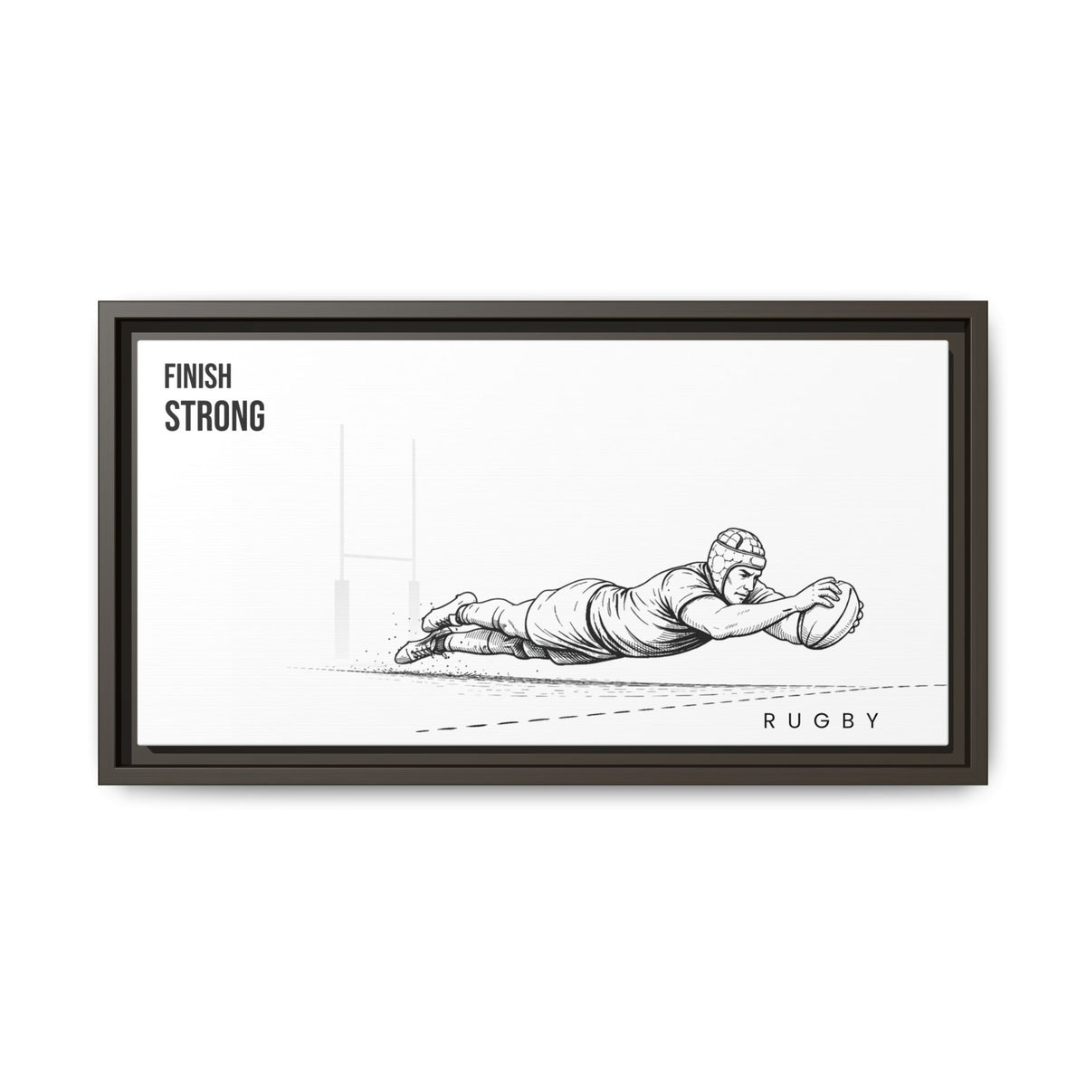 Print, Rugby Try, "Finish Strong"  Matte Canvas Framed Wall Art