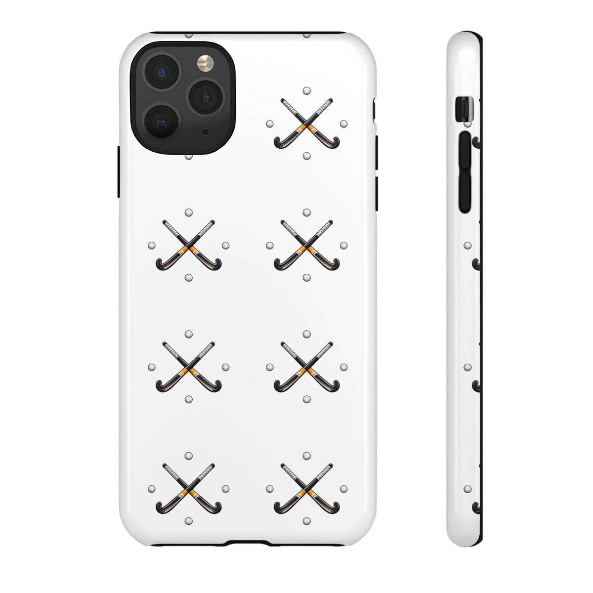 Phone Case, Hockey Repeated Crossed Sticks & Balls Pattern, Tough Case