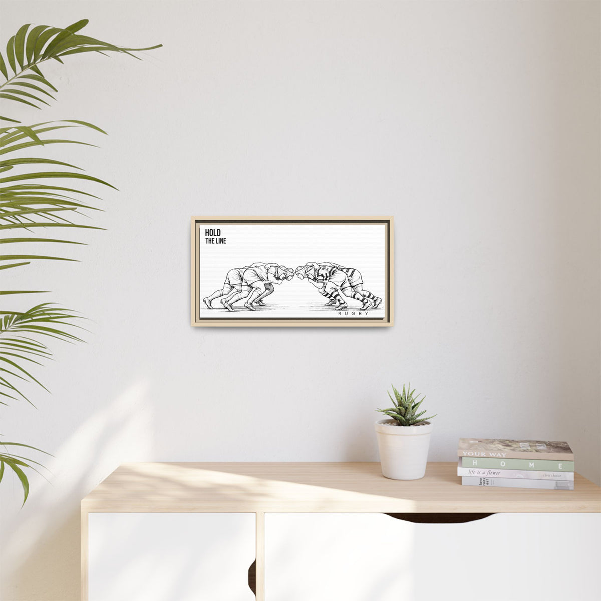 Print, Rugby Scrum, "Hold the Line" , Matte Canvas Print Framed Art