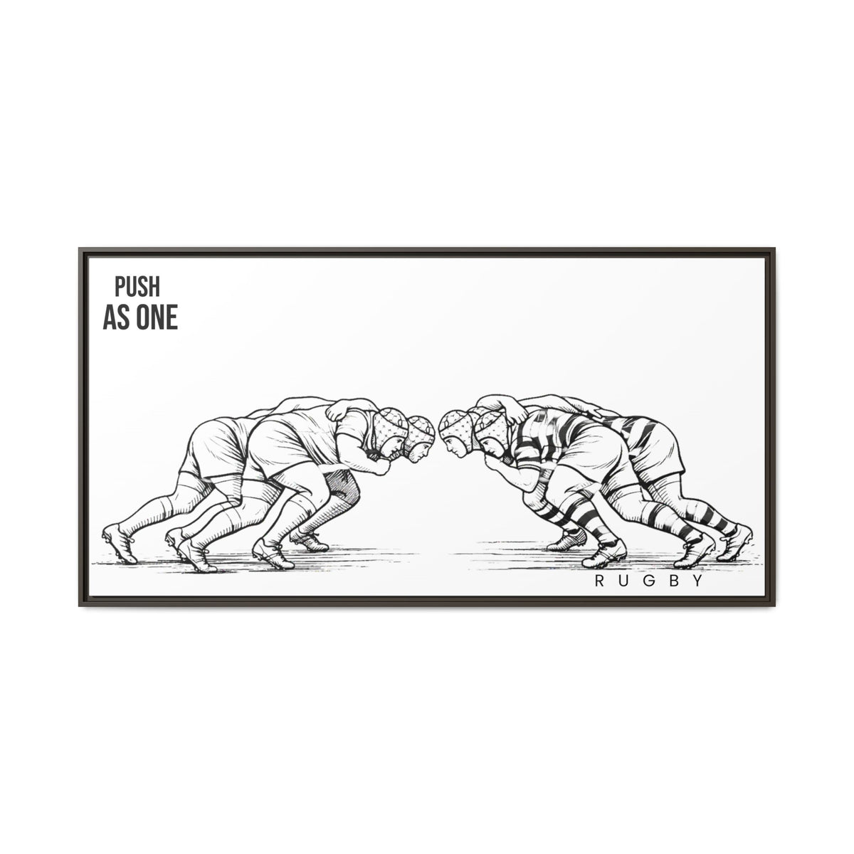 Print, Rugby Scrum, "Push As One" , Matte Canvas Print Framed Art