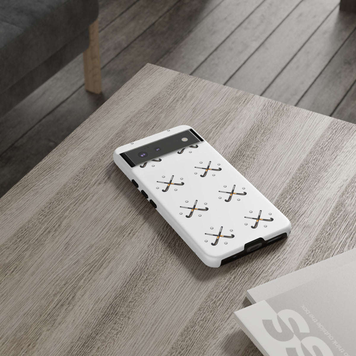 Phone Case, Hockey Repeated Crossed Sticks & Balls Pattern, Tough Case
