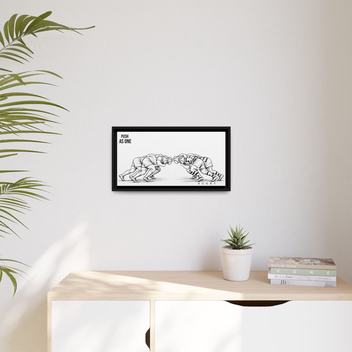 Print, Rugby Scrum, "Push As One" , Matte Canvas Print Framed Art
