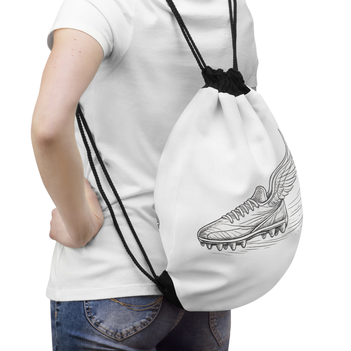 Drawstring Boot Bag, Football, Winged boot design