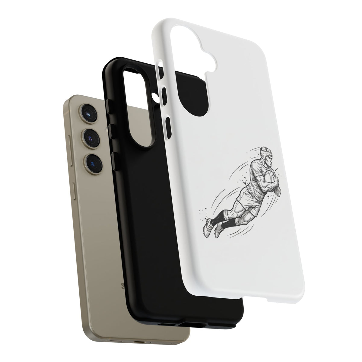 Phone Case, Rugby Try Swan Dive Minimalist Sketch design, Tough Case