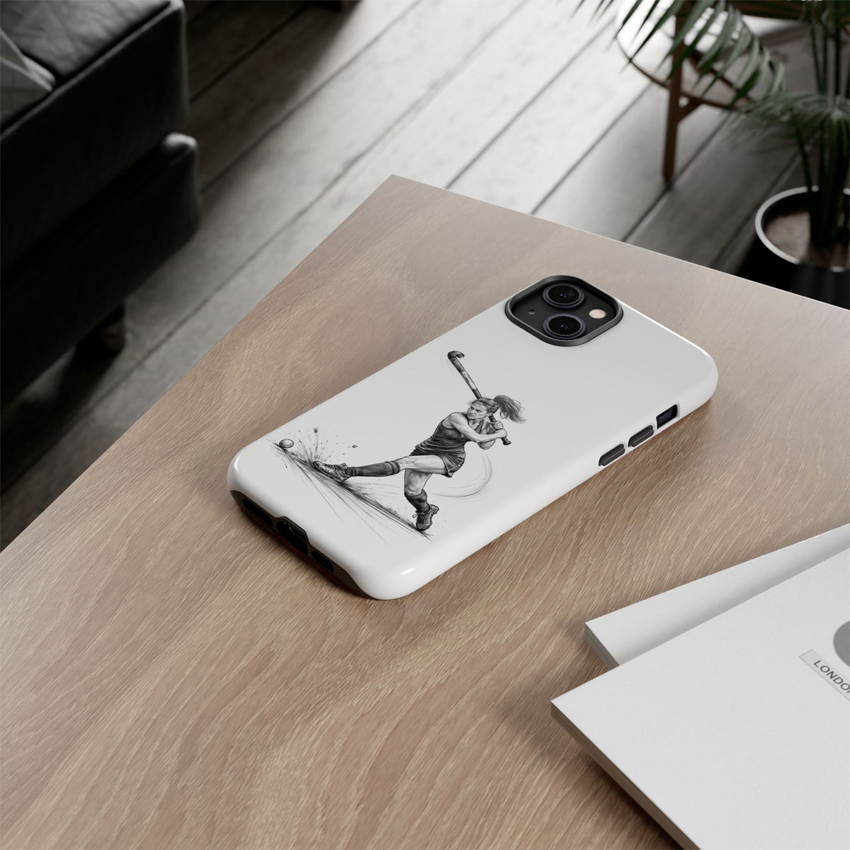 Phone Case, Hockey, Female Player "Tomahawk" shot design, Tough Case