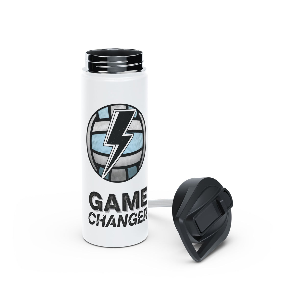 Water Bottle, Netball Graphic "Game Changer" Quote, Stainless Steel