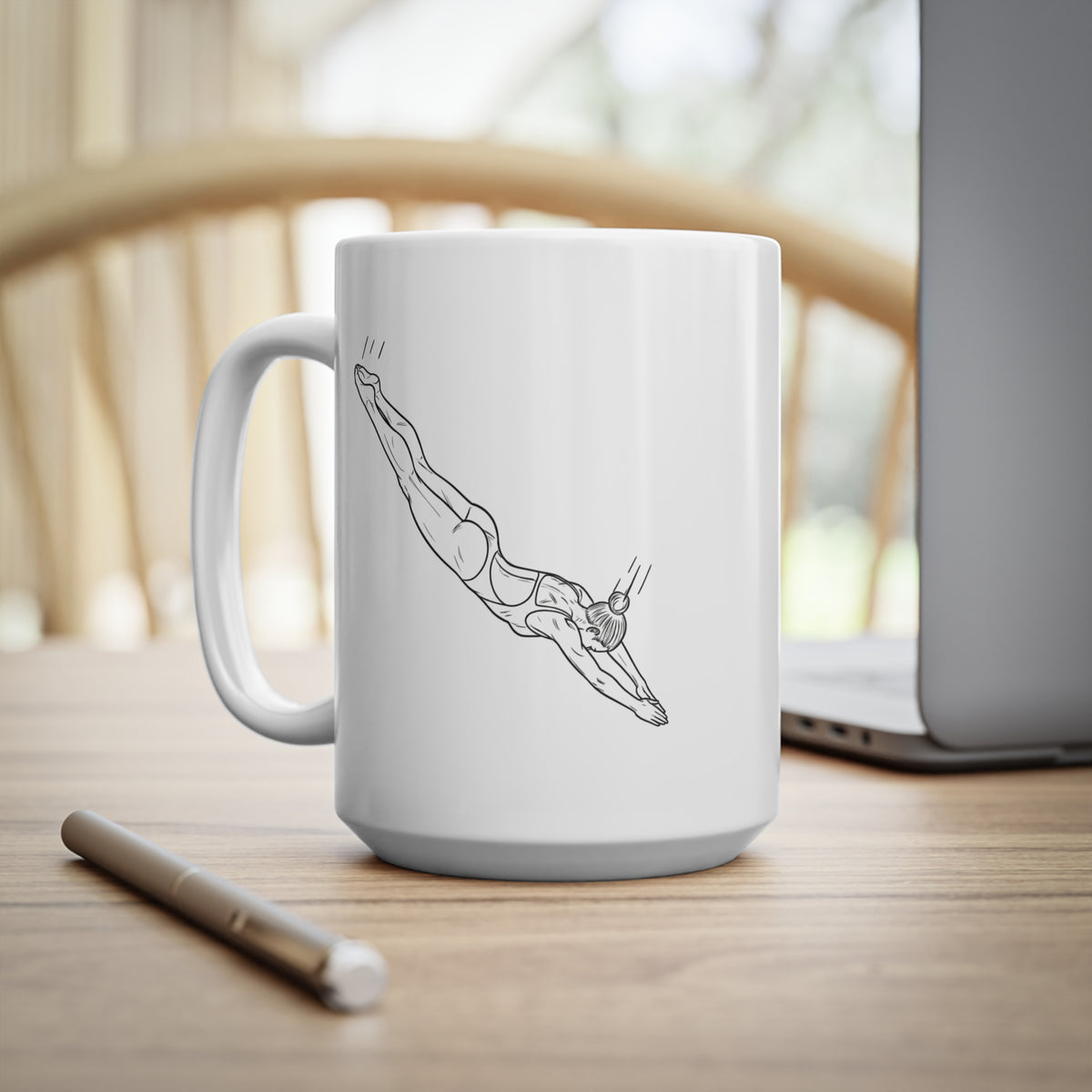 Mug, Diving Woman Sketch Design, Ceramic,  325ml / 11oz or 440ml / 15oz