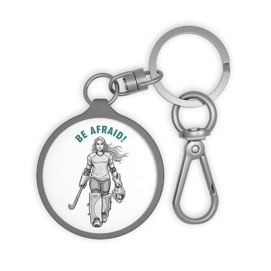 Keyring Bag Tag, Hockey Goalie, "be afraid" design