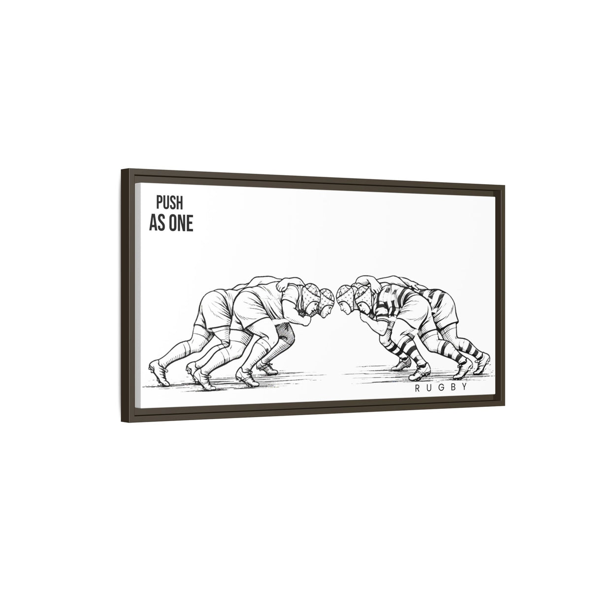 Print, Rugby Scrum, "Push As One" , Matte Canvas Print Framed Art