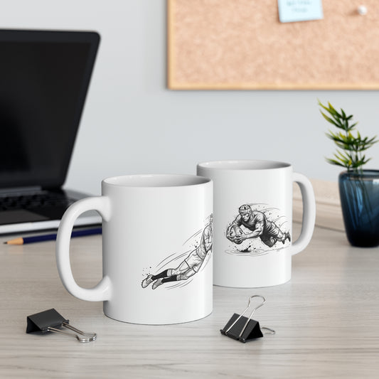 Mug, Rugby Players Sketch, Ceramic, 325ml / 11oz or 440ml / 15oz
