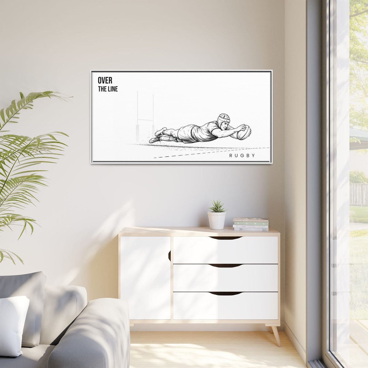 Print, Rugby Try, "Over The Line"  Matte Canvas Framed Wall Art