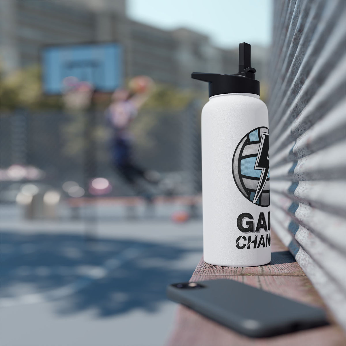 Water Bottle, Netball Graphic "Game Changer" Quote, Stainless Steel
