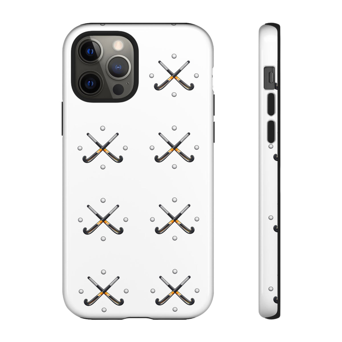 Phone Case, Hockey Repeated Crossed Sticks & Balls Pattern, Tough Case