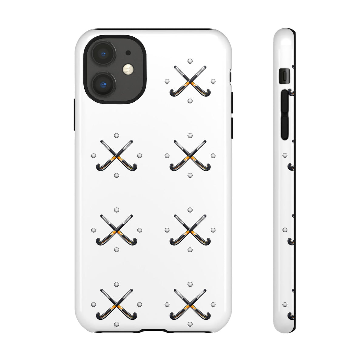 Phone Case, Hockey Repeated Crossed Sticks & Balls Pattern, Tough Case