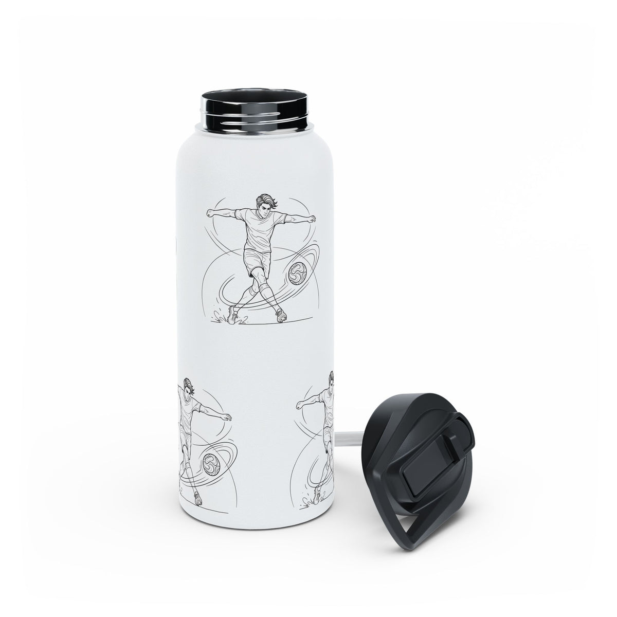 Water Bottle, Football Skills repeat pattern design, Stainless Steel