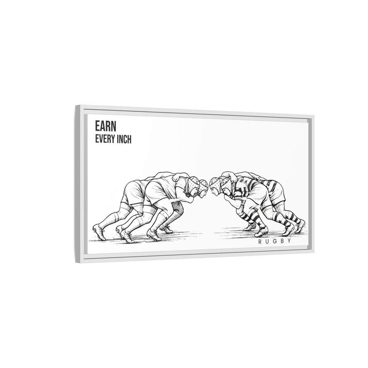 Print, Rugby Scrum, "Earn Every Inch" , Matte Canvas Print Framed Art