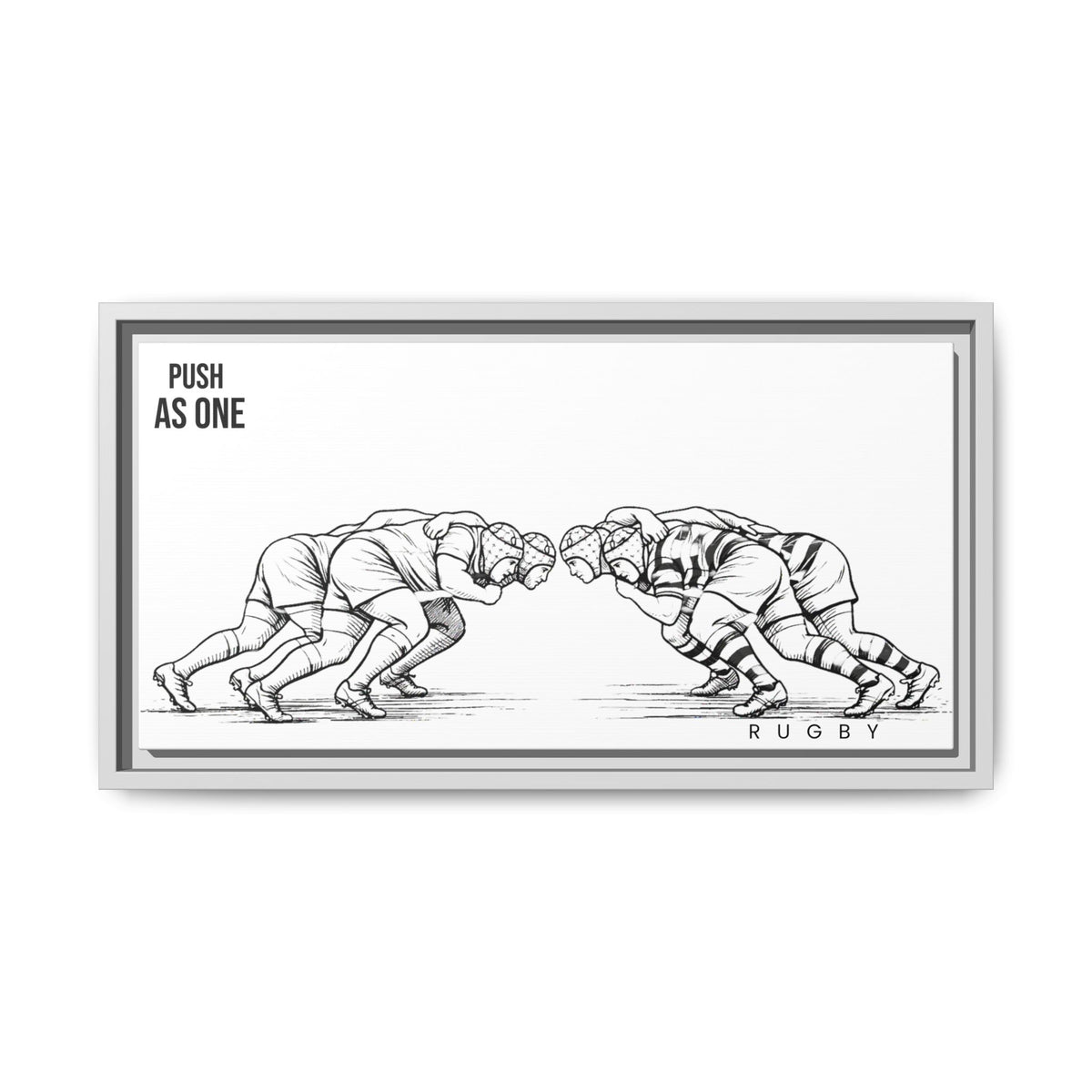 Print, Rugby Scrum, "Push As One" , Matte Canvas Print Framed Art