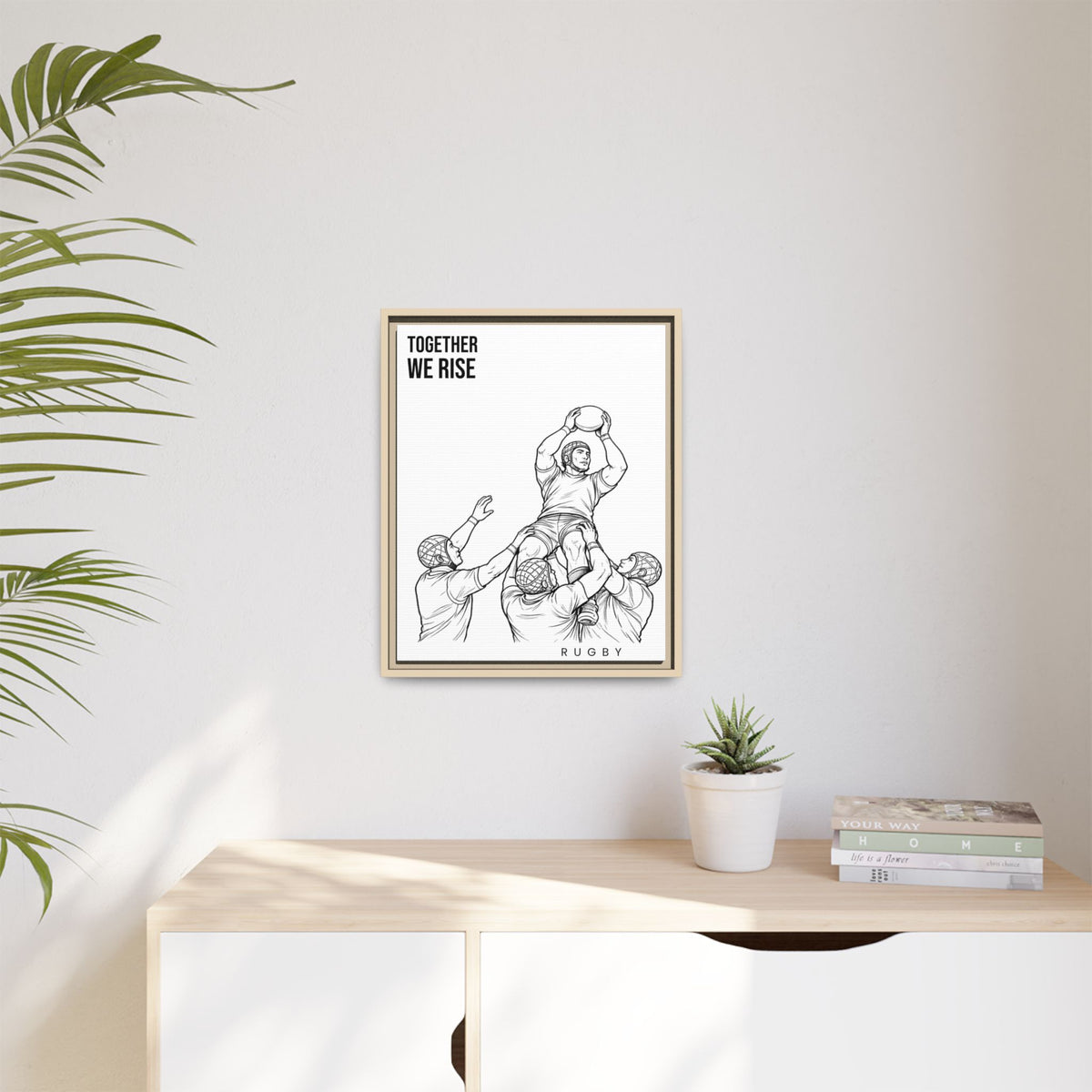 Print, Rugby Line-Out Together We Rise , Matte Canvas Print Framed Art