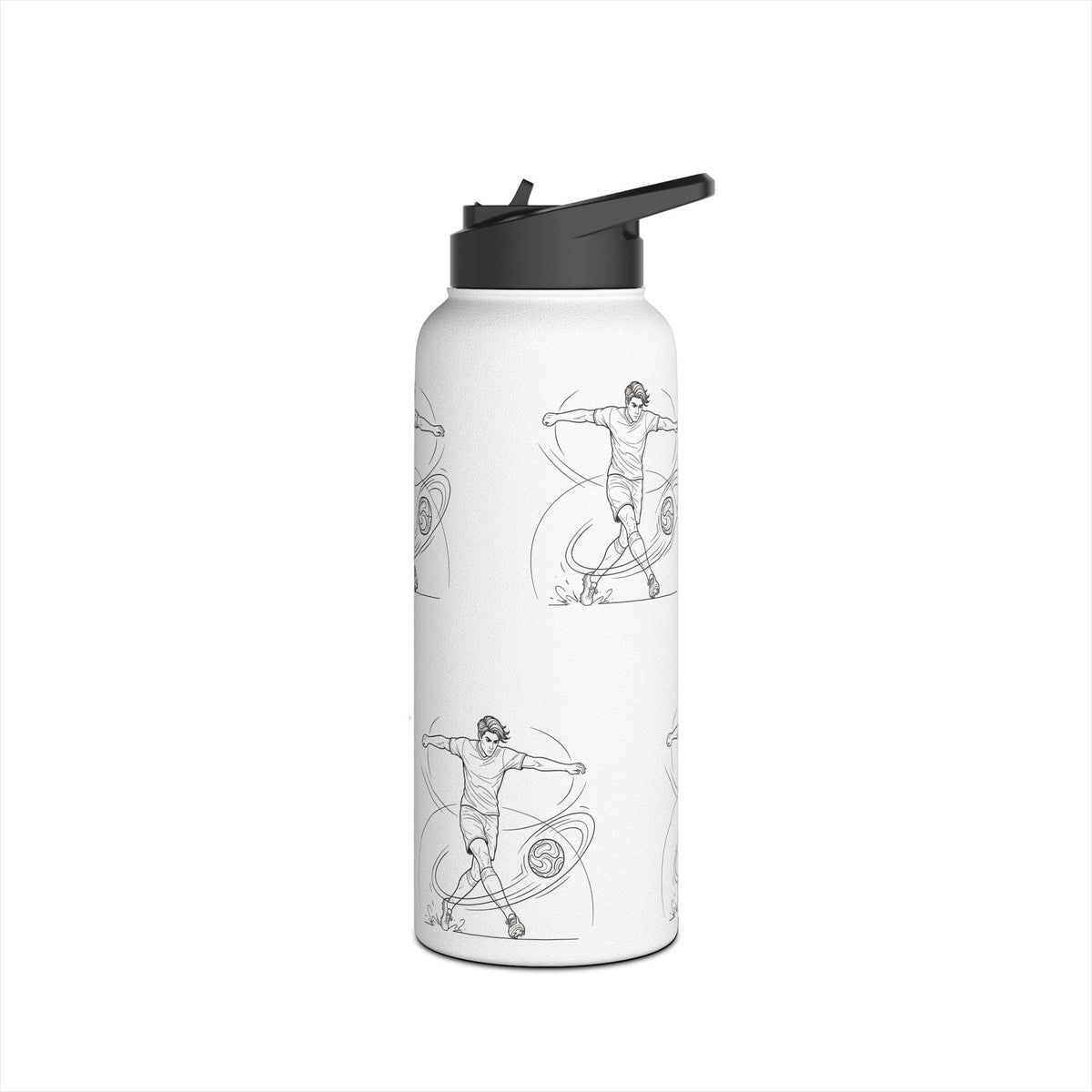 Water Bottle, Football Skills repeat pattern design, Stainless Steel