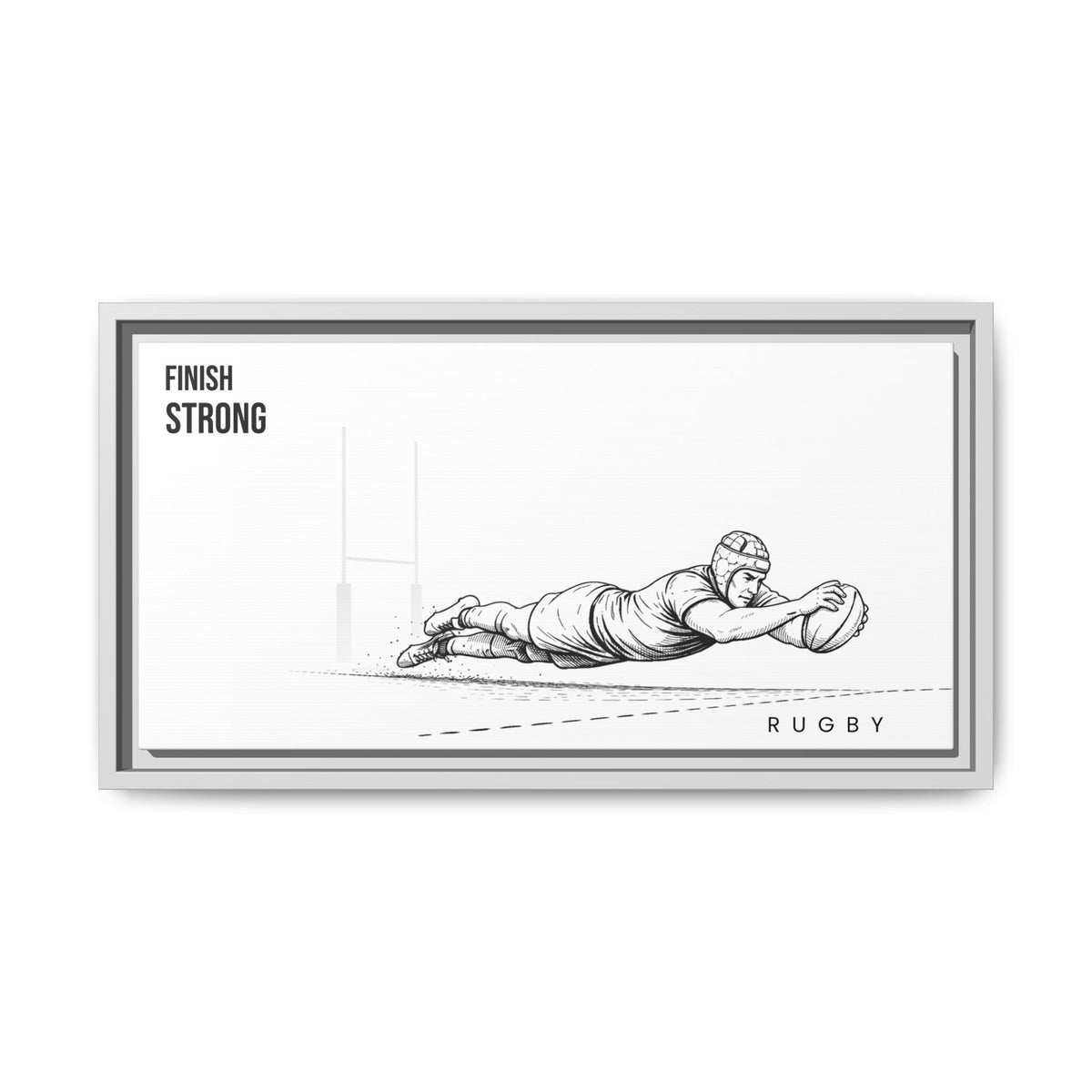 Print, Rugby Try, "Finish Strong"  Matte Canvas Framed Wall Art