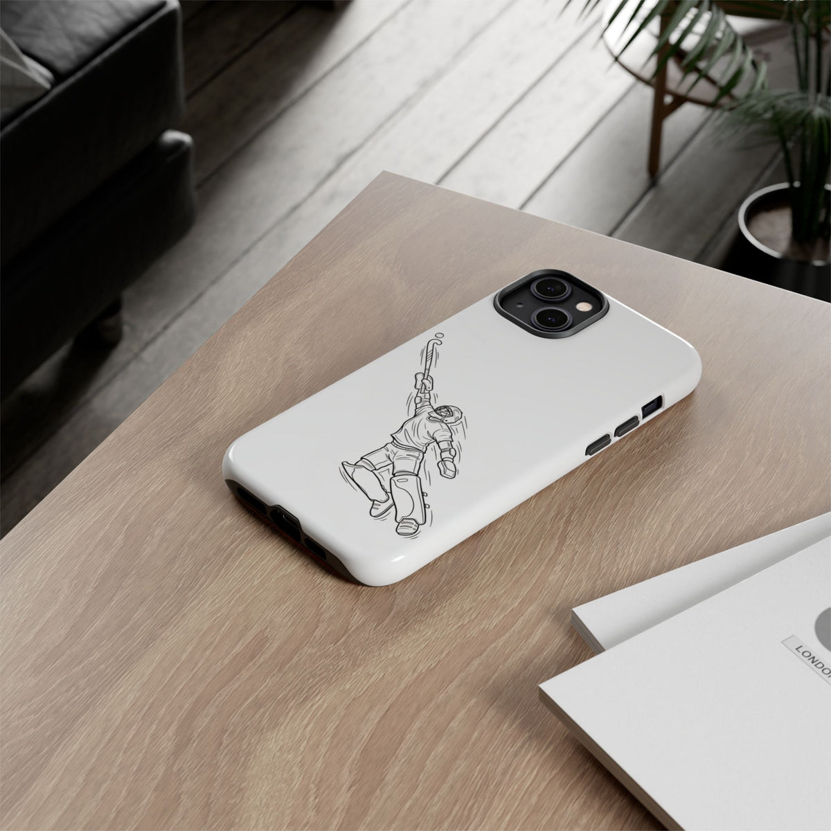 Hockey Goalkeeper Sketch Phone Case — Minimalist Sports Protective Cover