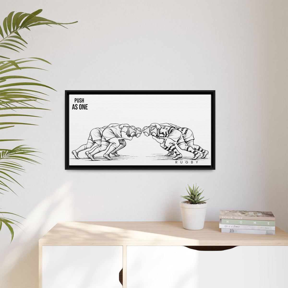 Print, Rugby Scrum, "Push As One" , Matte Canvas Print Framed Art