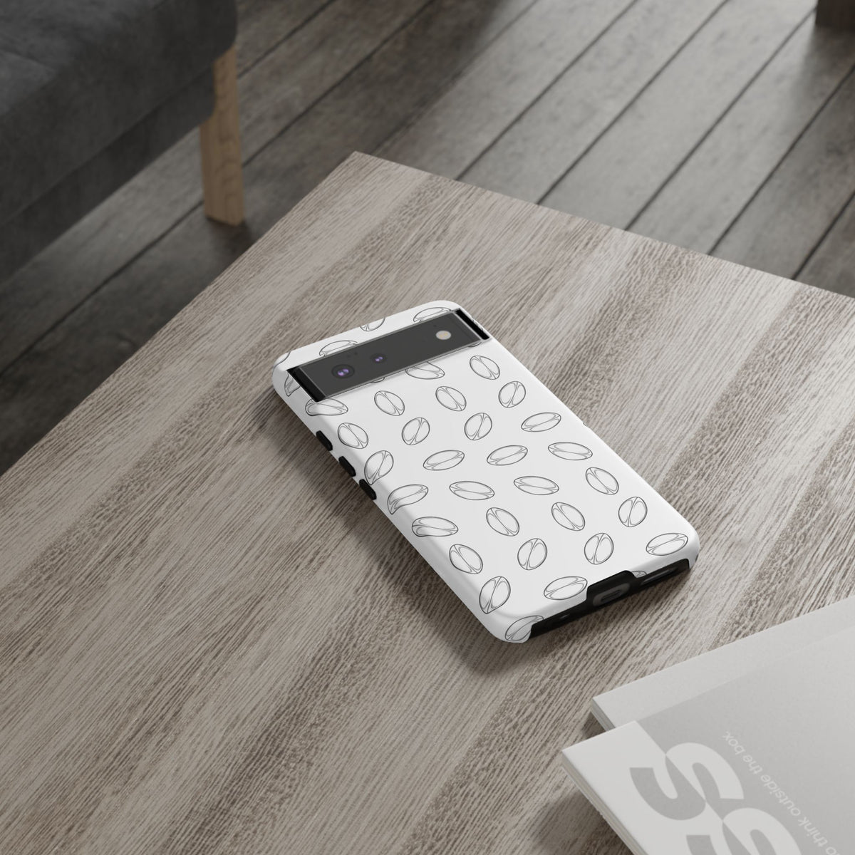 Phone Case, Rugby Ball Minimalist Sketch Pattern, Tough Case