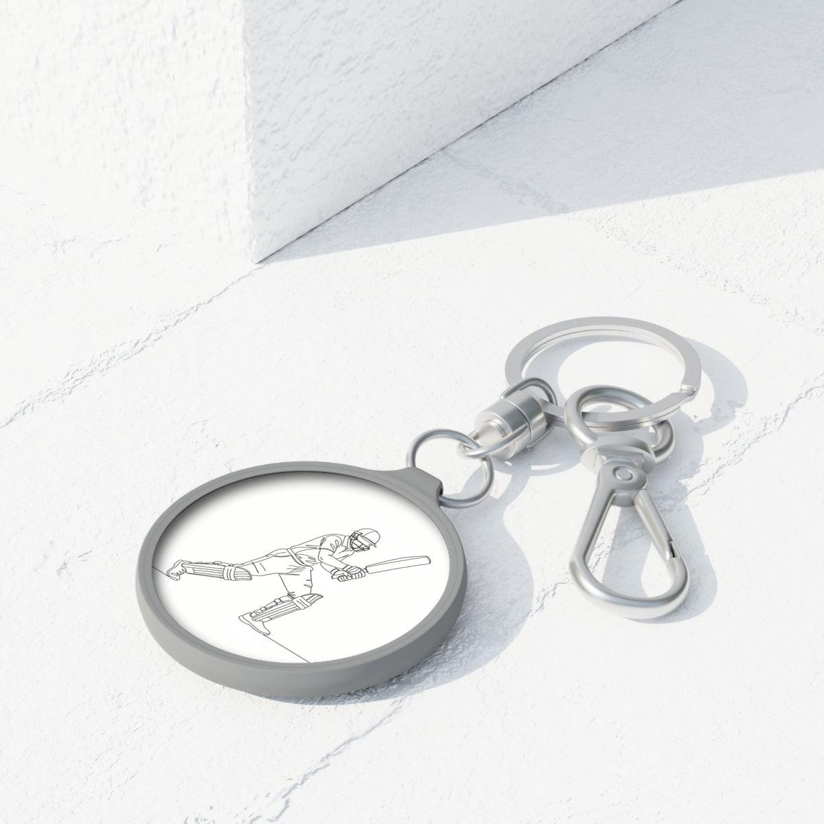 Keyring Bag Tag, Cricket Batsman run minimalist sketch design