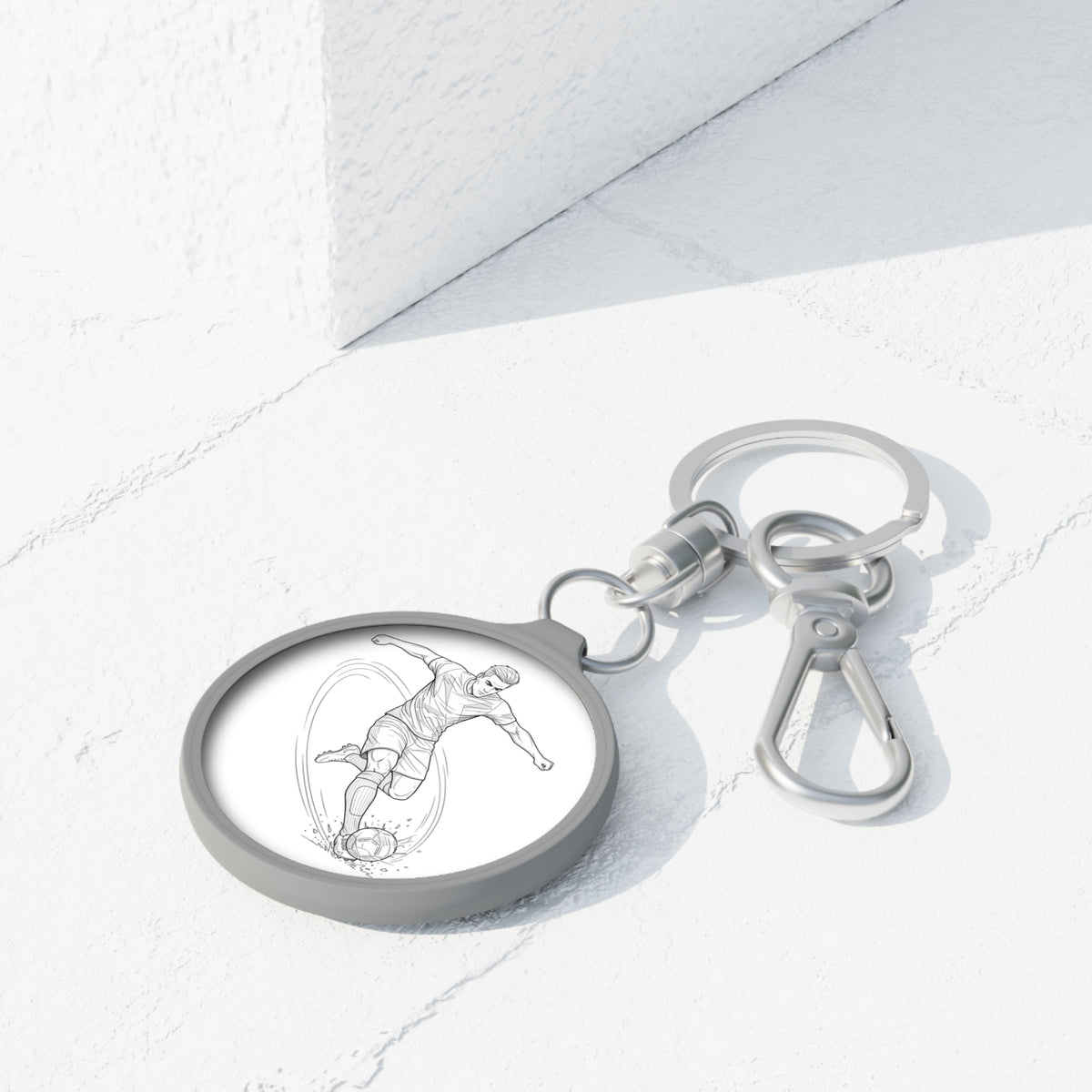 Keyring Bag Tag, Football Shot minimalist sketch design