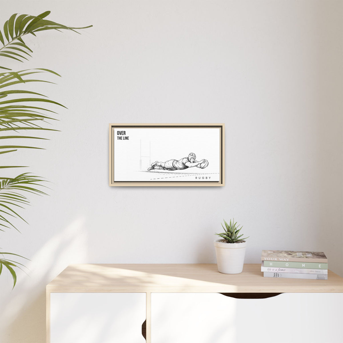 Print, Rugby Try, "Over The Line"  Matte Canvas Framed Wall Art