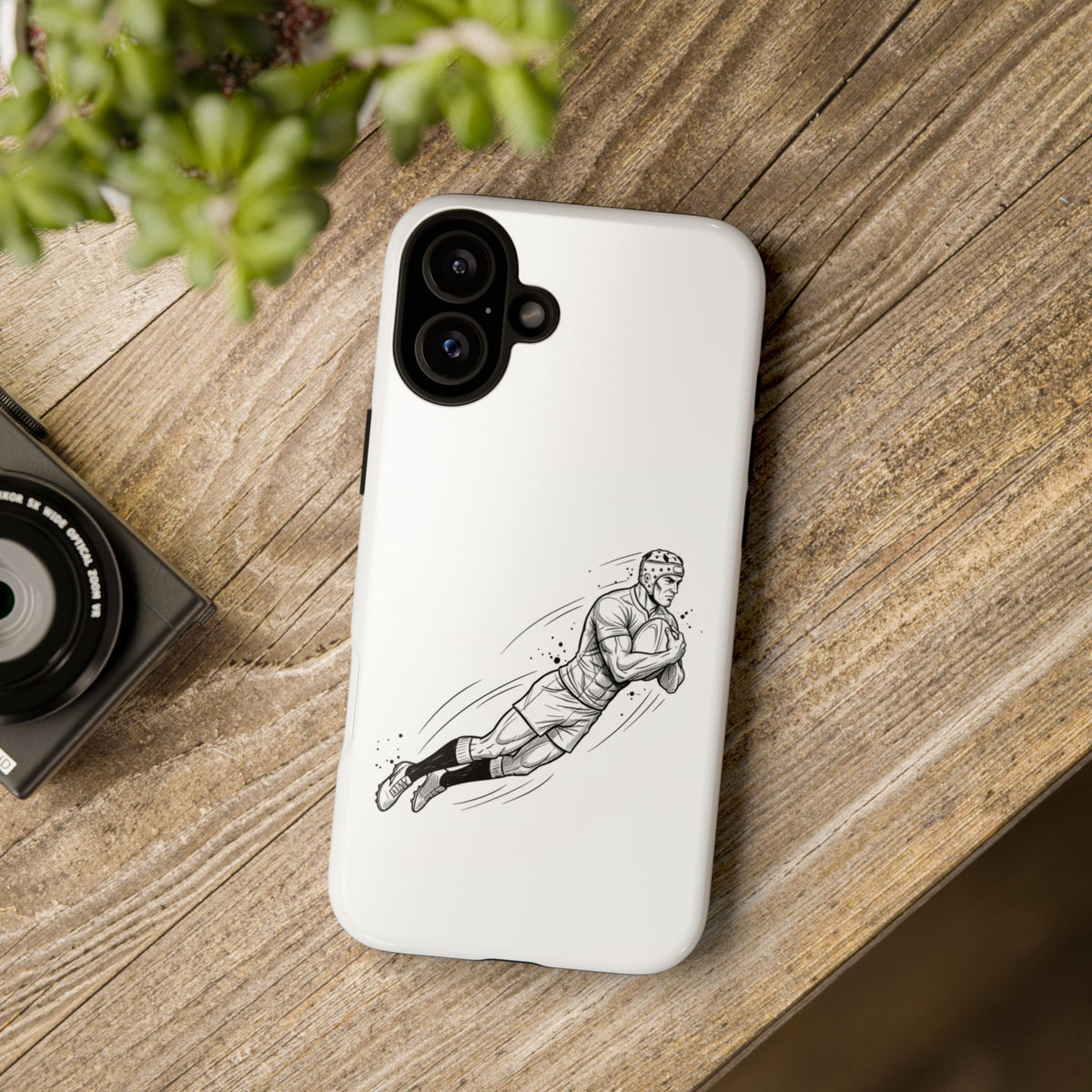 Phone Case, Rugby Try Swan Dive Minimalist Sketch design, Tough Case