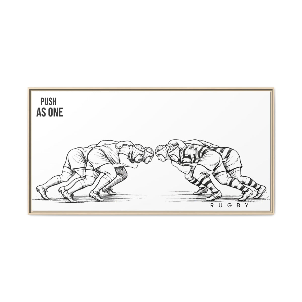 Print, Rugby Scrum, "Push As One" , Matte Canvas Print Framed Art
