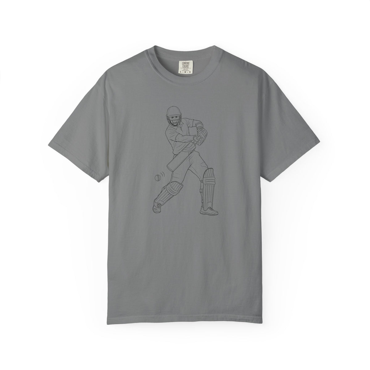 T Shirt, Cricket Batsman Minimalist Sketch Design (Large image), Cotton, Various Colours