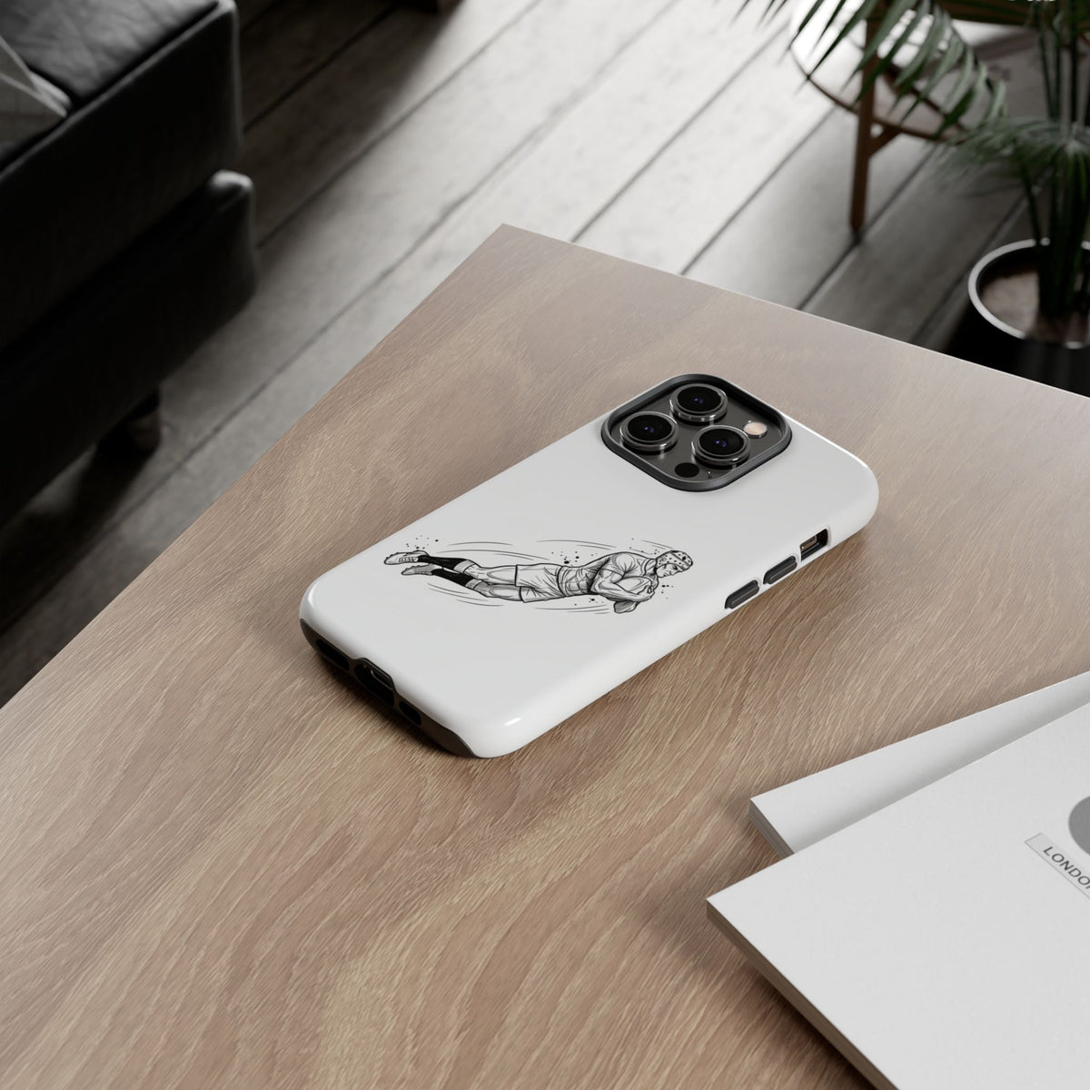 Phone Case, Rugby Try Swan Dive Minimalist Sketch design, Tough Case