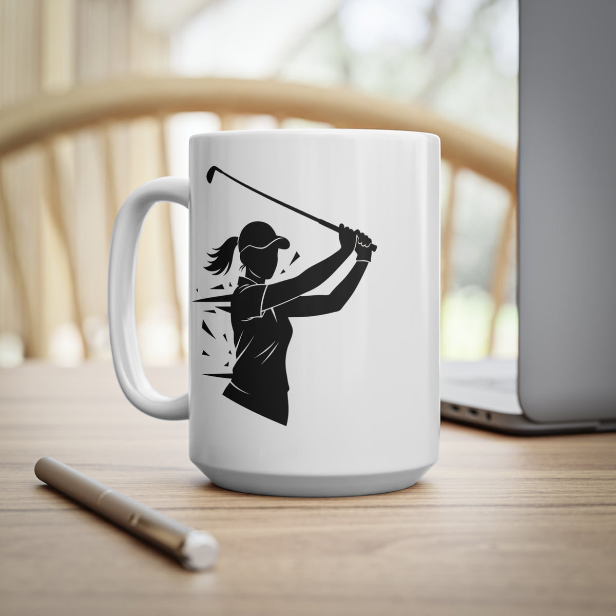 Golf Coffee Mug — Female Golfer Long Drive Design, Ceramic, 325ml / 11oz or 440ml / 15oz